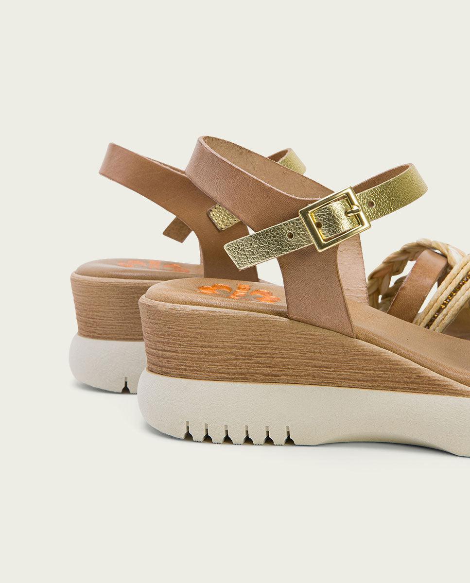 Porronet SANDALIA CUÑA PIEL TAUPE PLATINO ELENA