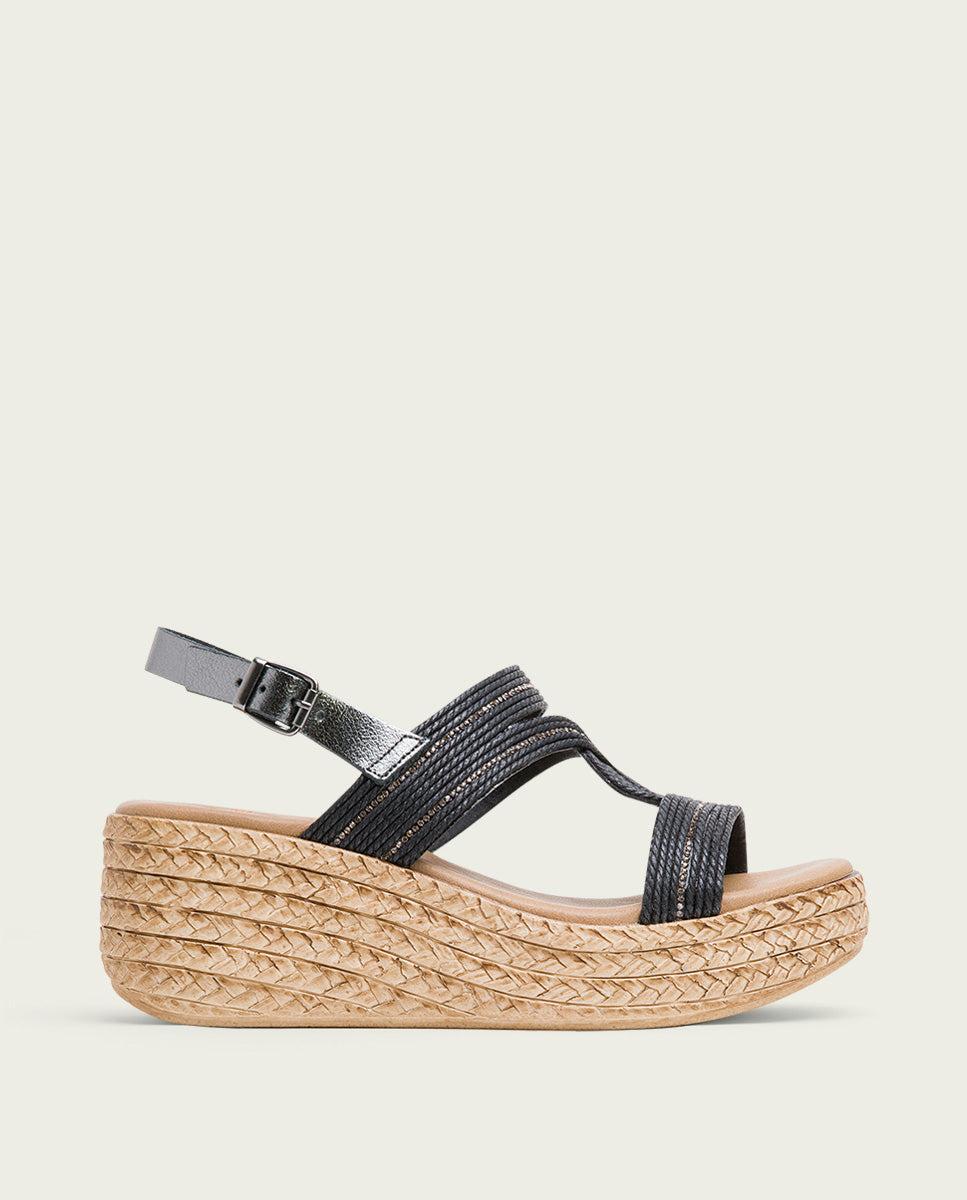 porronet SANDALIA CUÑA PLOMO NEGRO GALA