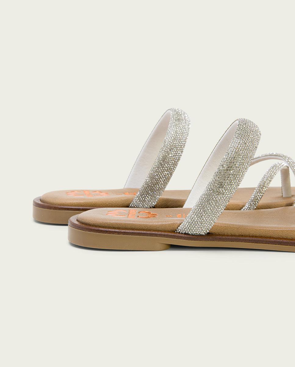 Porronet SANDALIA ESCLAVA PLANA PIEL PLATA CALI