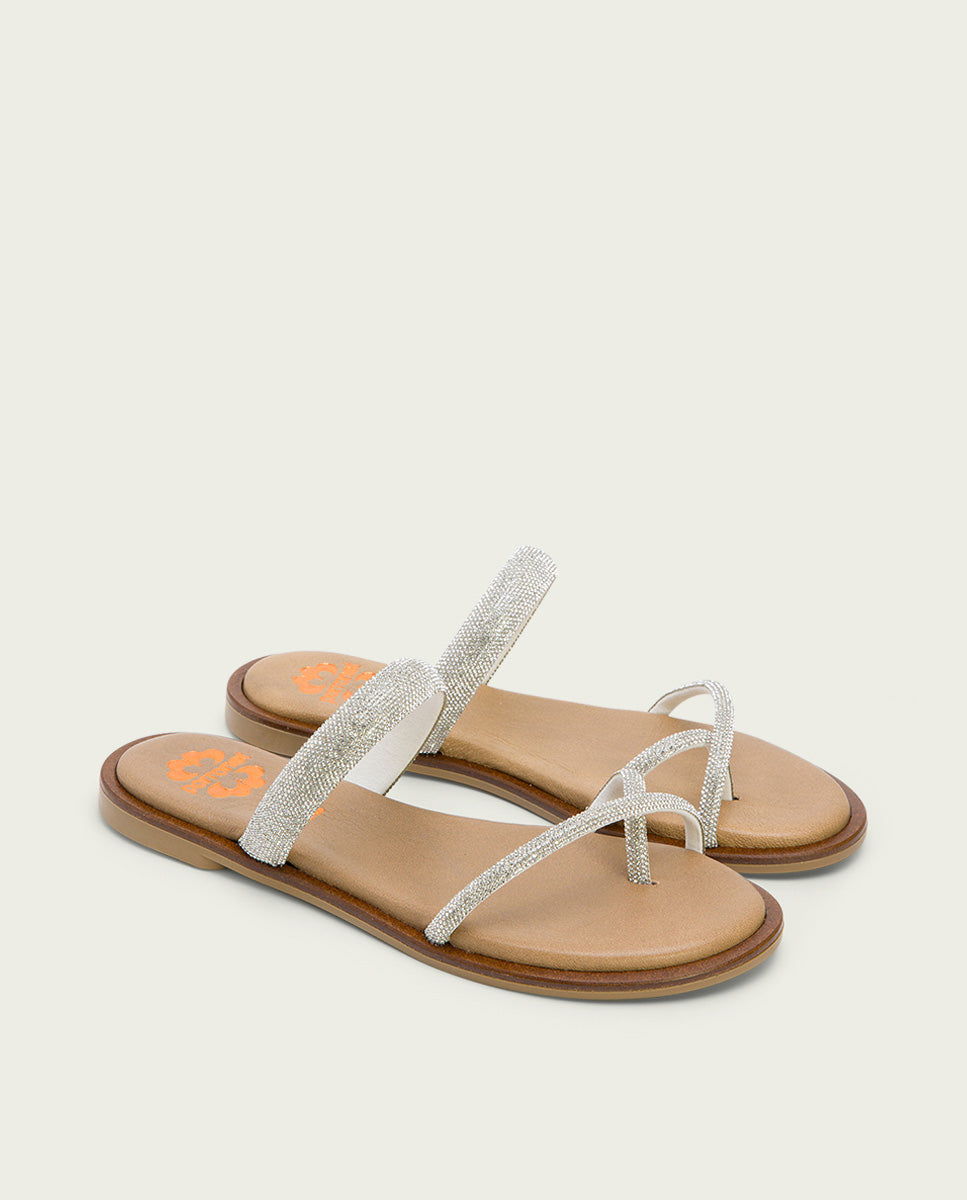 porronet SANDALIA ESCLAVA PLANA PIEL PLATA CALI