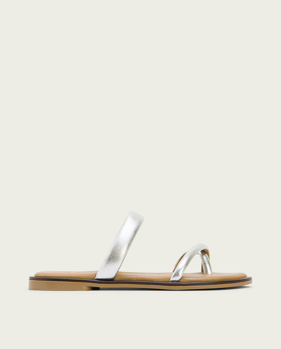 Porronet SANDALIA ESCLAVA PLANA PIEL PLATA CARLY