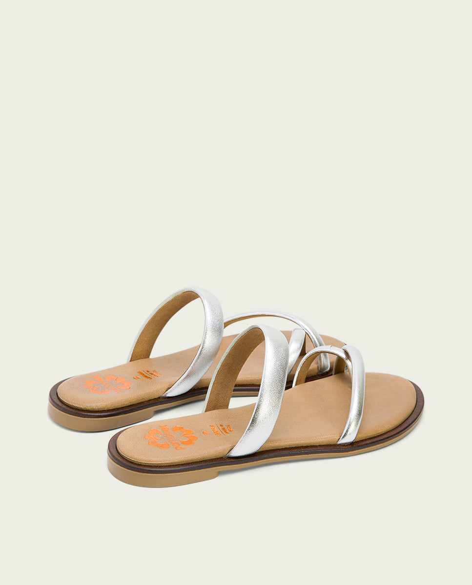 Porronet SANDALIA ESCLAVA PLANA PIEL PLATA CARLY