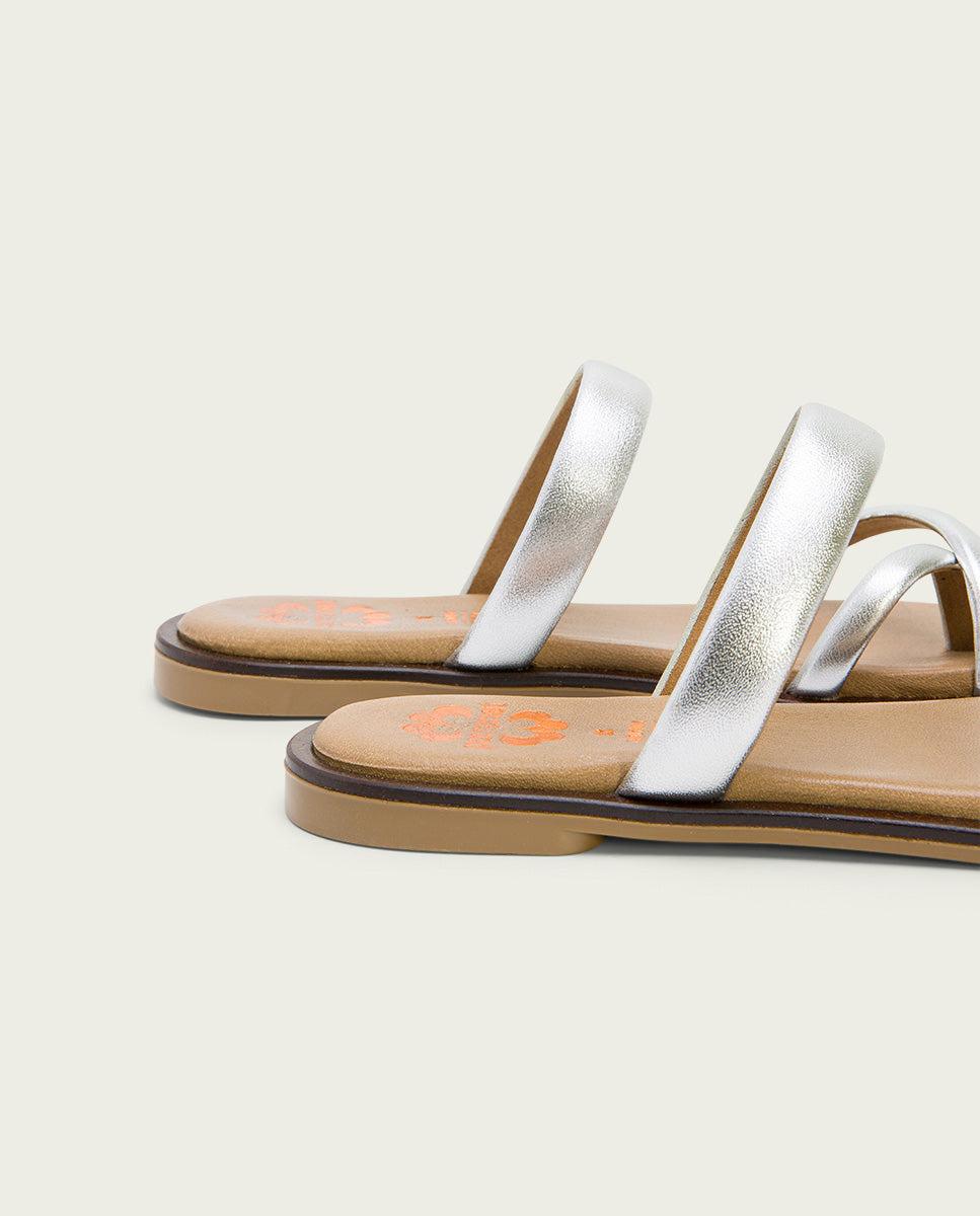 Porronet SANDALIA ESCLAVA PLANA PIEL PLATA CARLY