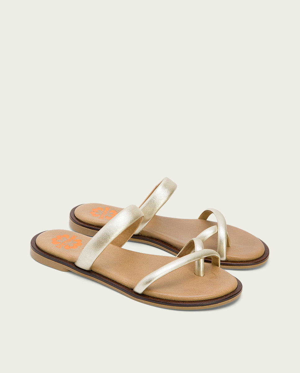 Porronet SANDALIA ESCLAVA PLANA PIEL PLATINO CARLY