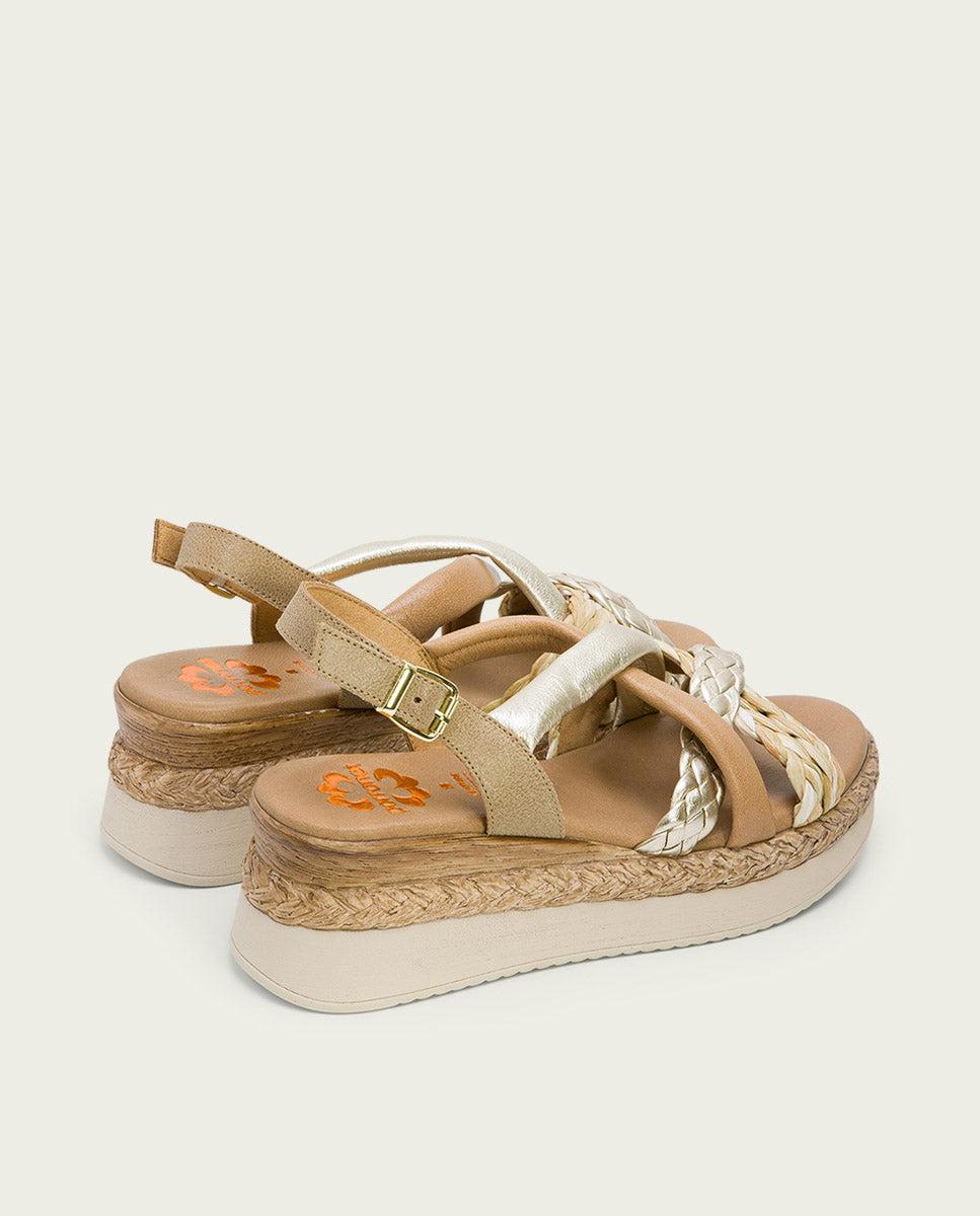 Porronet SANDALIA PIEL CUÑA ARENA PLATINO FLAVIA