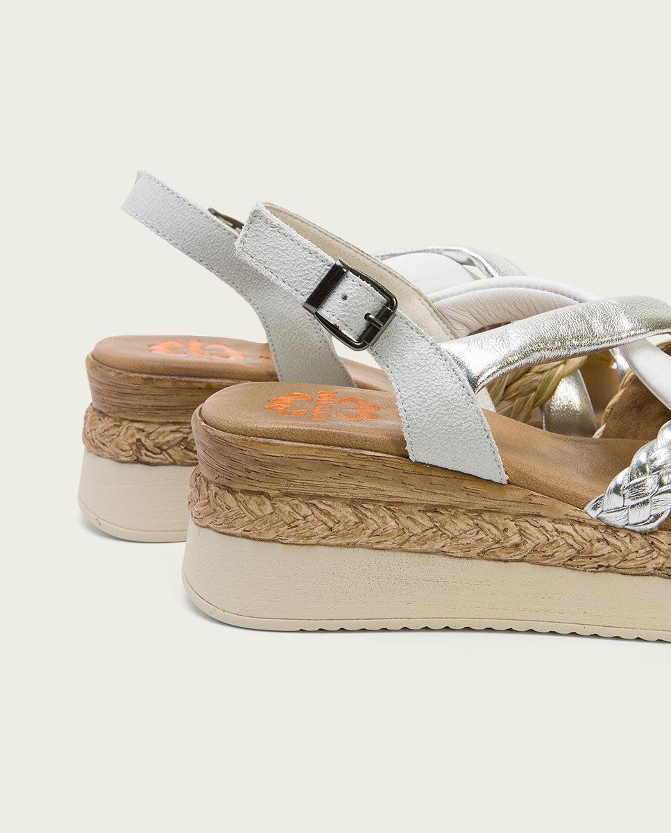 Porronet SANDALIA PIEL CUÑA BLANCO PLATA FLAVIA