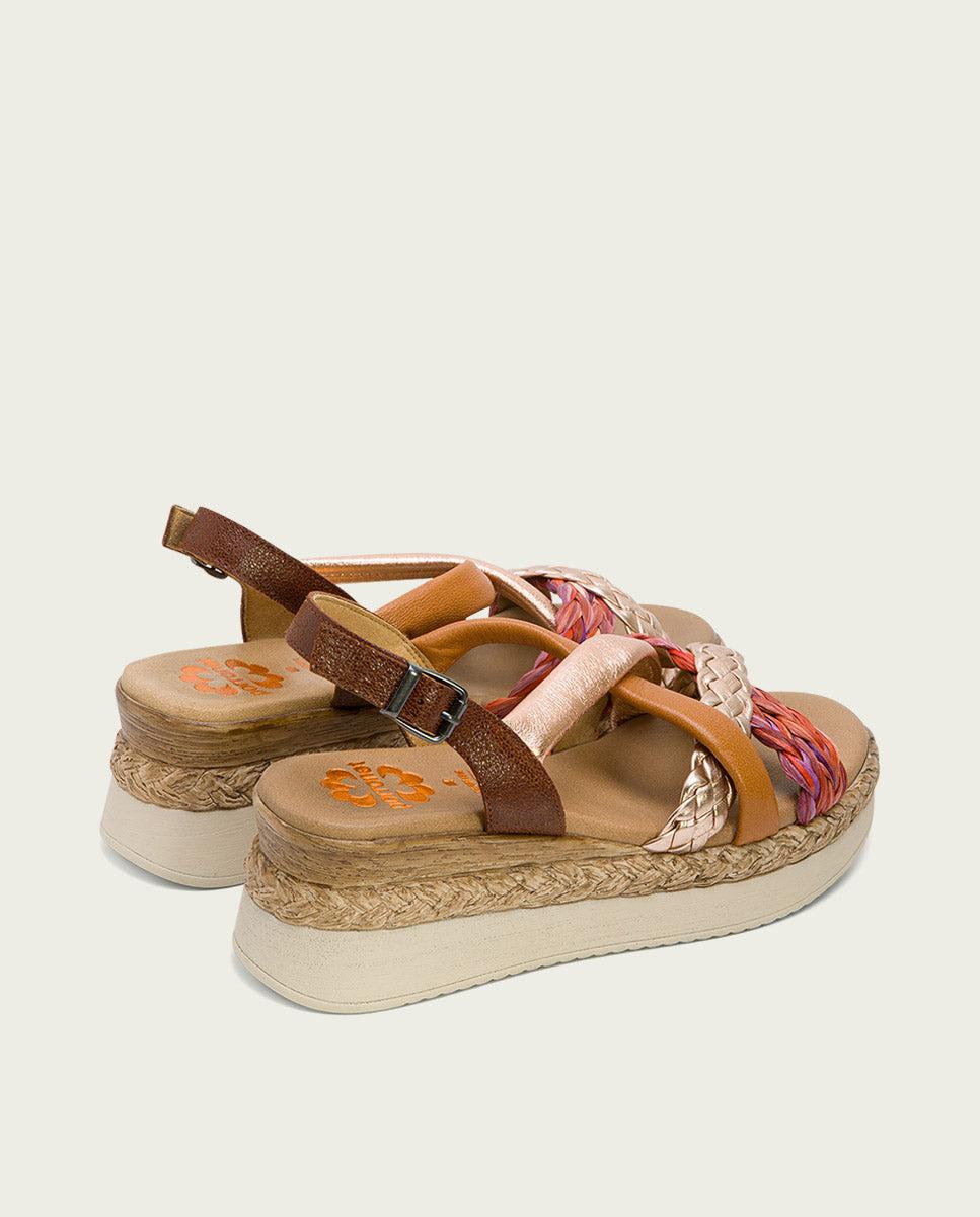 Porronet SANDALIA PIEL CUÑA CUERO ROSE FLAVIA