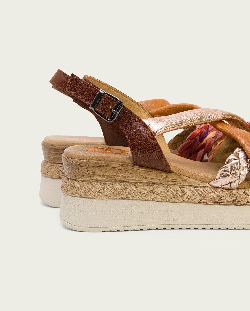 Porronet SANDALIA PIEL CUÑA CUERO ROSE FLAVIA