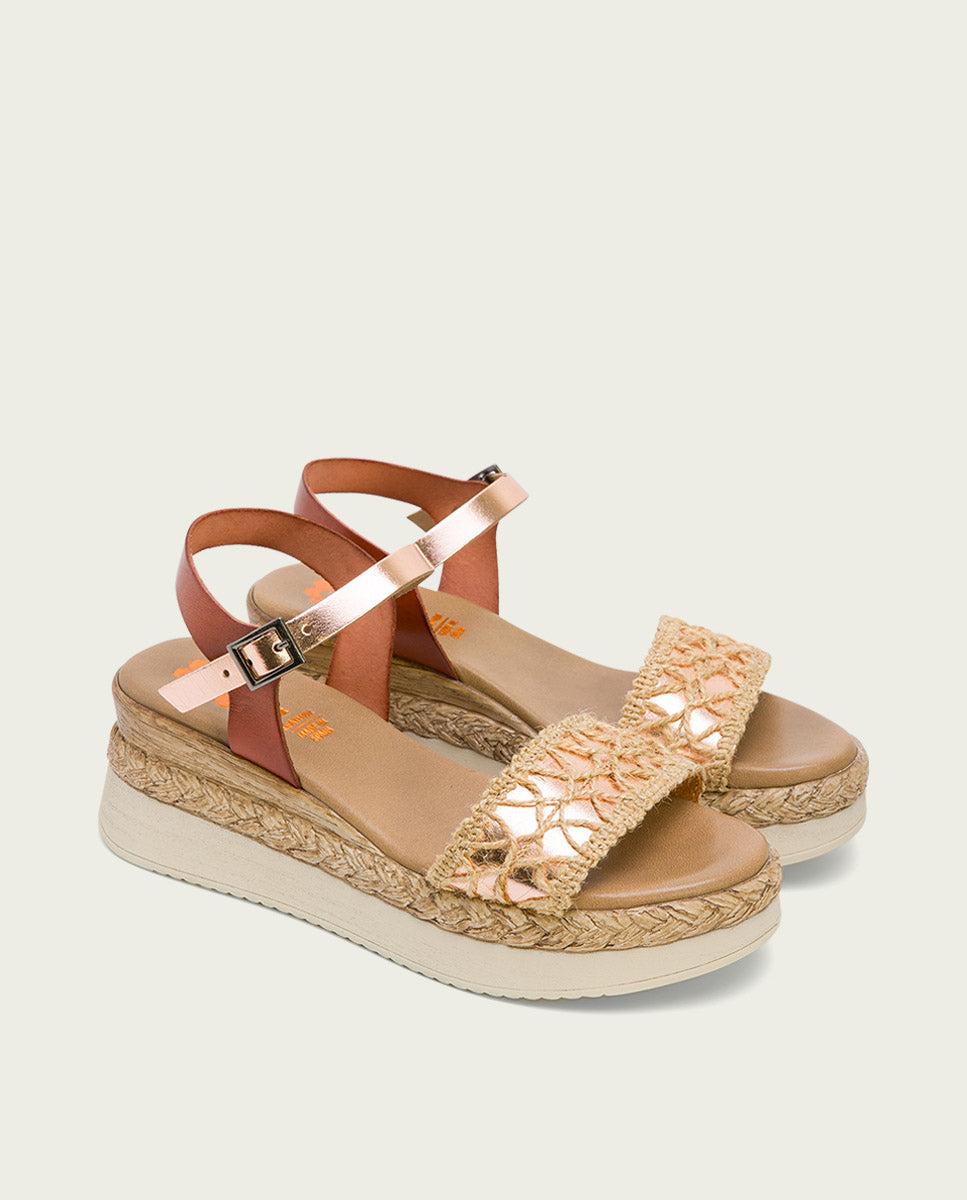 Porronet SANDALIA PIEL CUÑA CUERO ROSE FRISIA