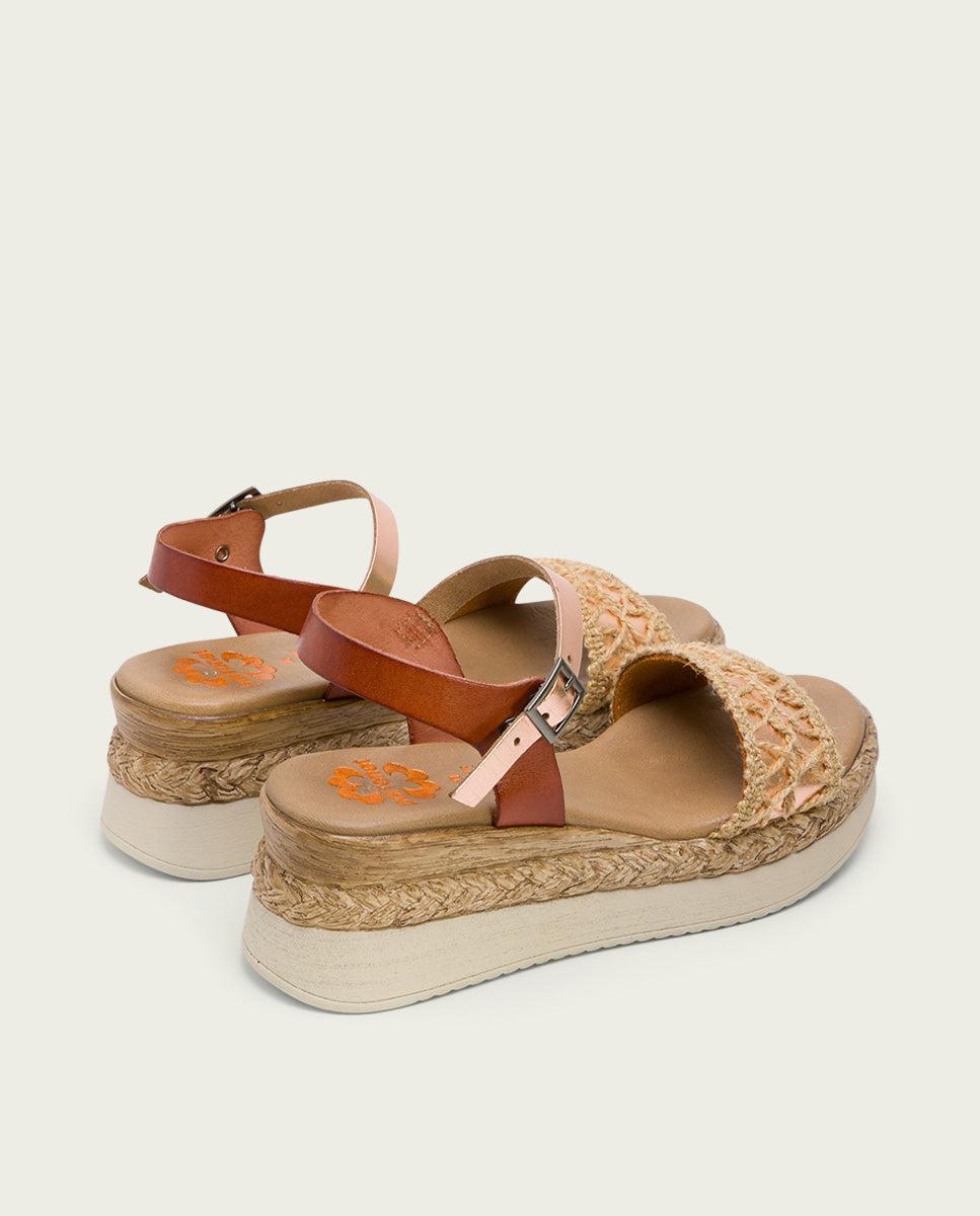 Porronet SANDALIA PIEL CUÑA CUERO ROSE FRISIA