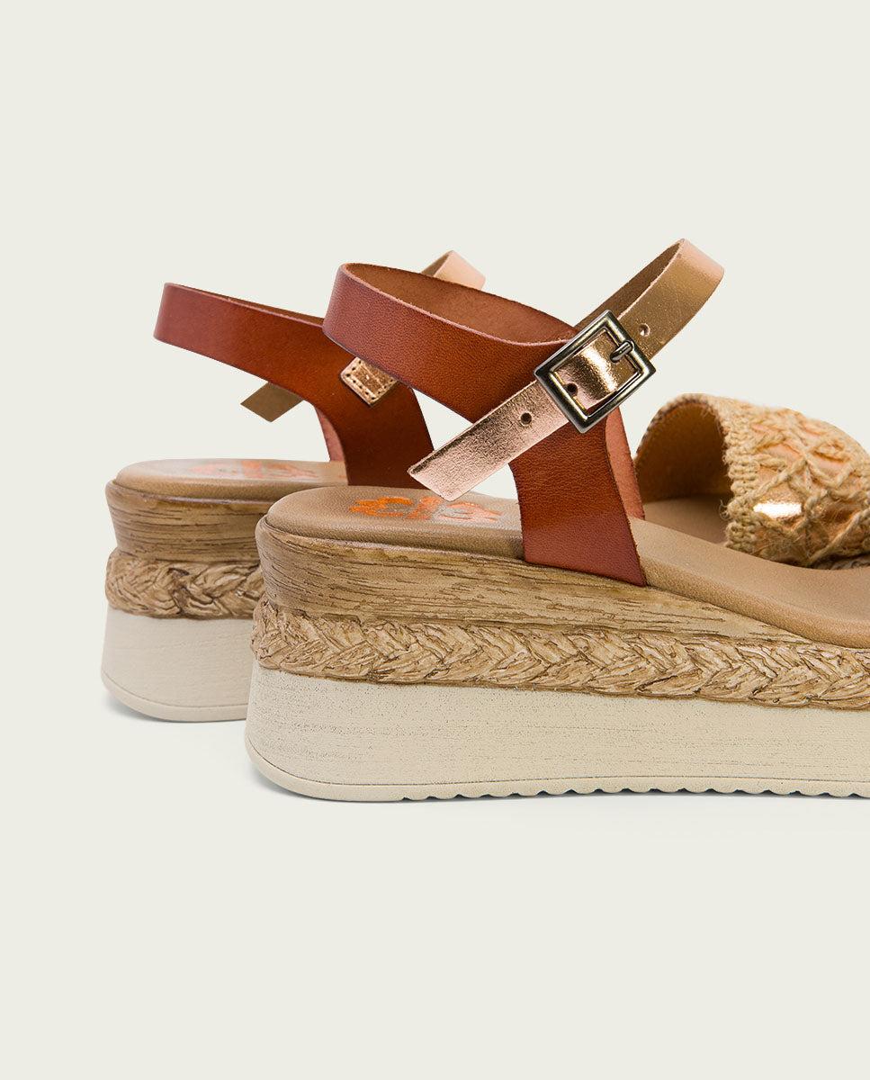 Porronet SANDALIA PIEL CUÑA CUERO ROSE FRISIA