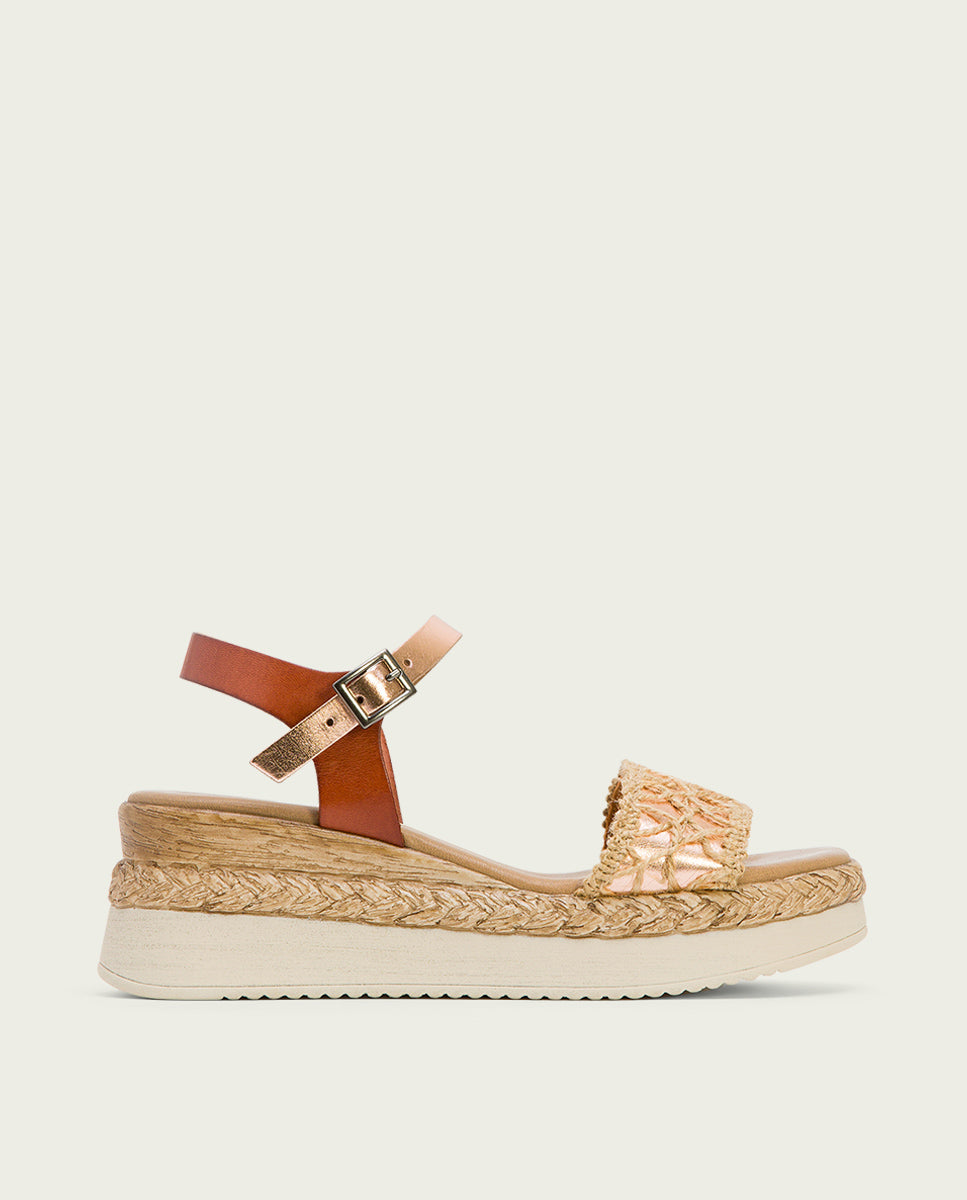 porronet SANDALIA PIEL CUÑA CUERO ROSE FRISIA