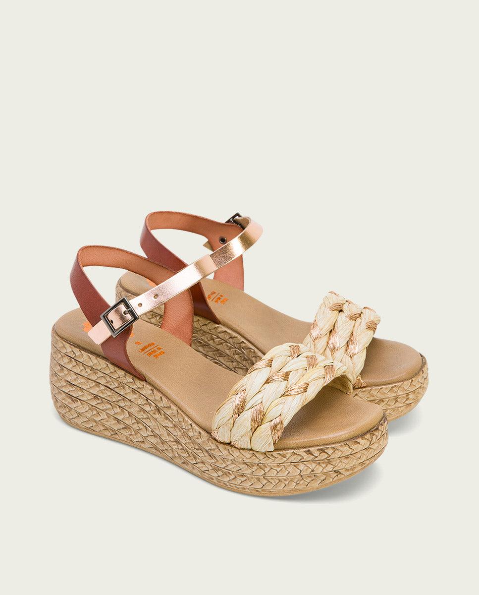 Porronet SANDALIA PIEL CUÑA CUERO ROSE GAIA