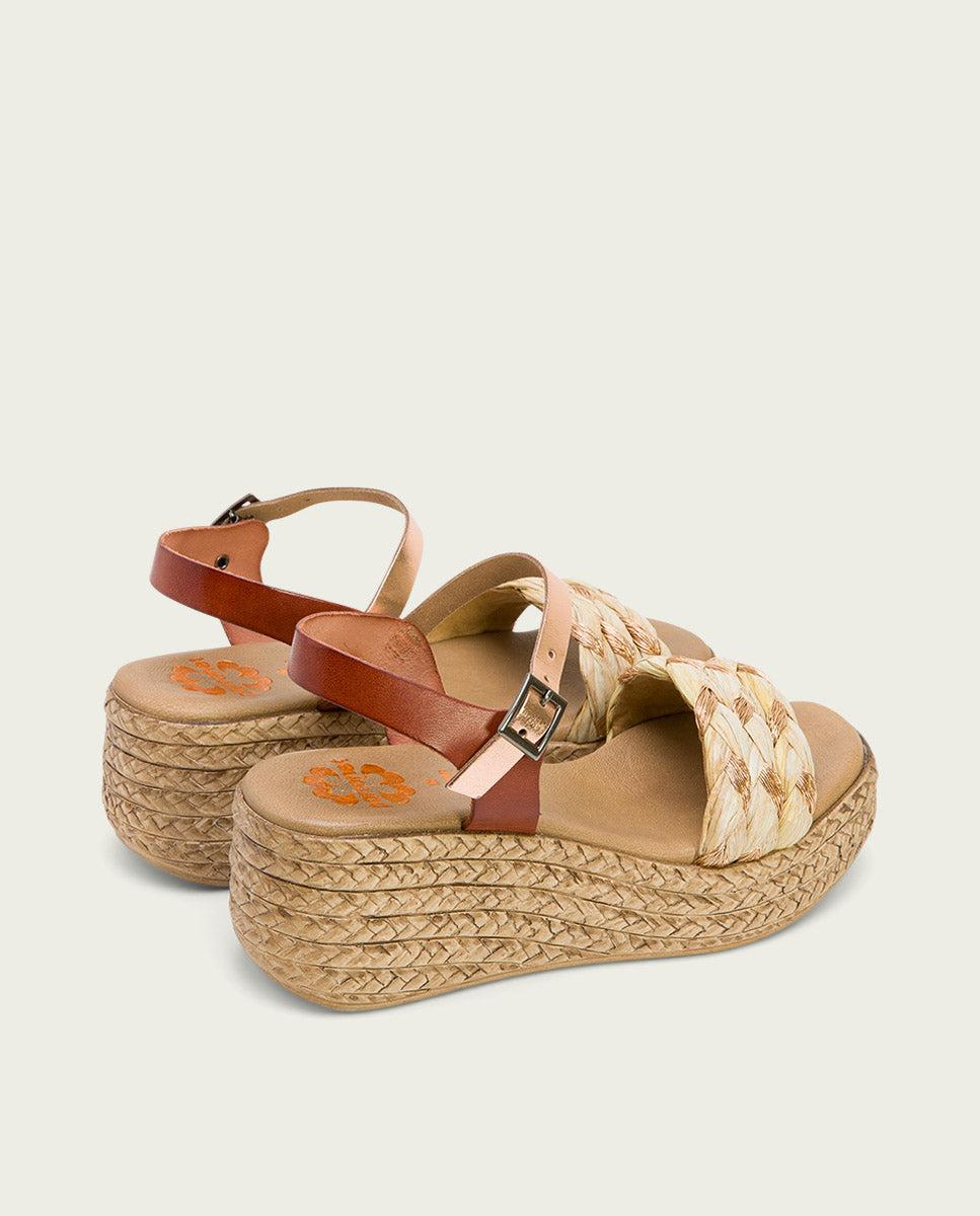 Porronet SANDALIA PIEL CUÑA CUERO ROSE GAIA