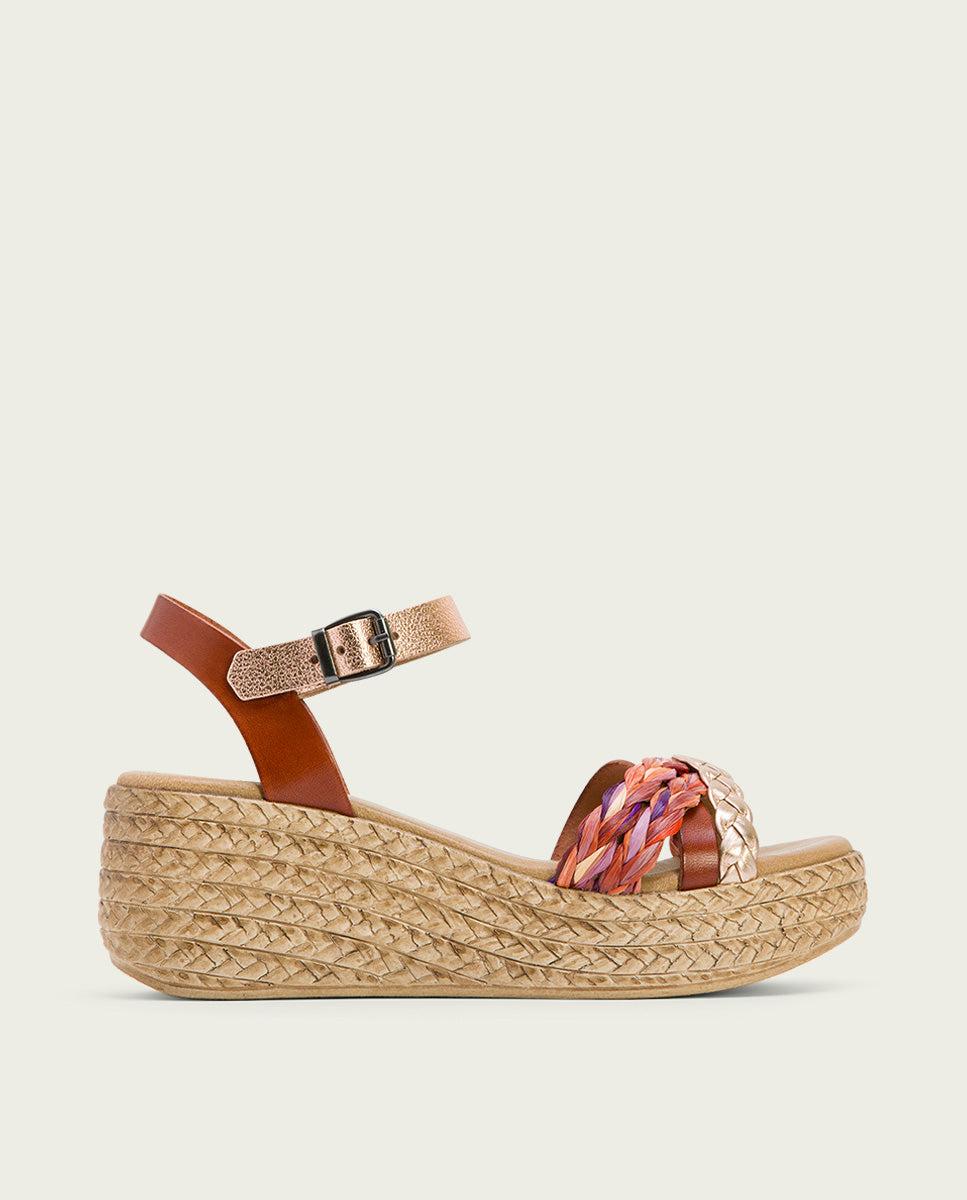 porronet SANDALIA PIEL CUÑA CUERO ROSE GINA