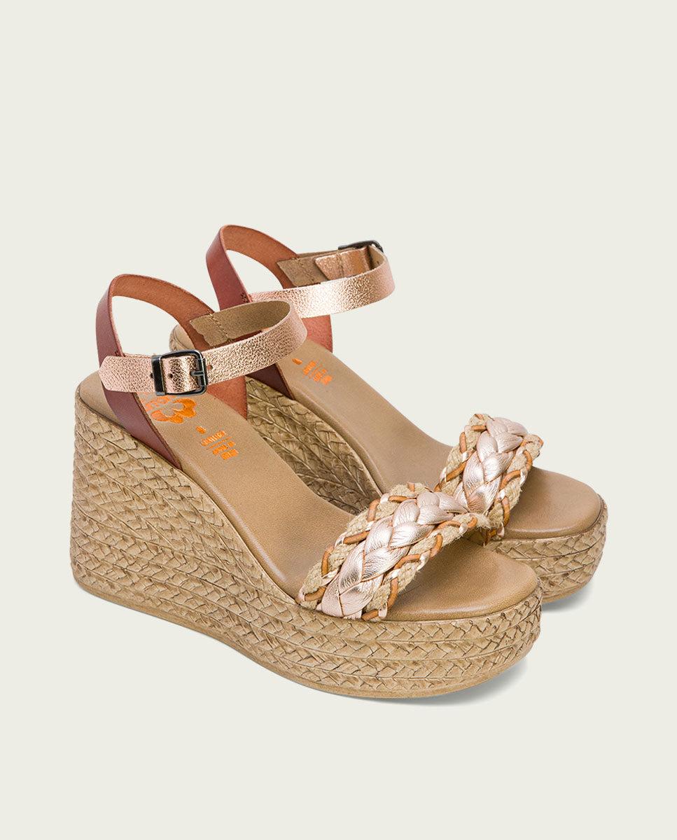 Porronet SANDALIA PIEL CUÑA CUERO ROSE KALI