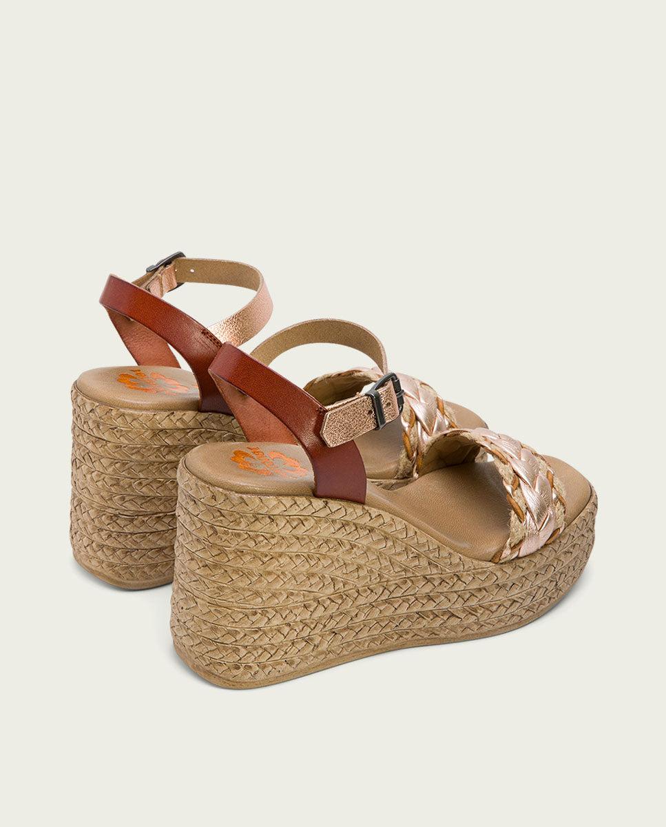 Porronet SANDALIA PIEL CUÑA CUERO ROSE KALI