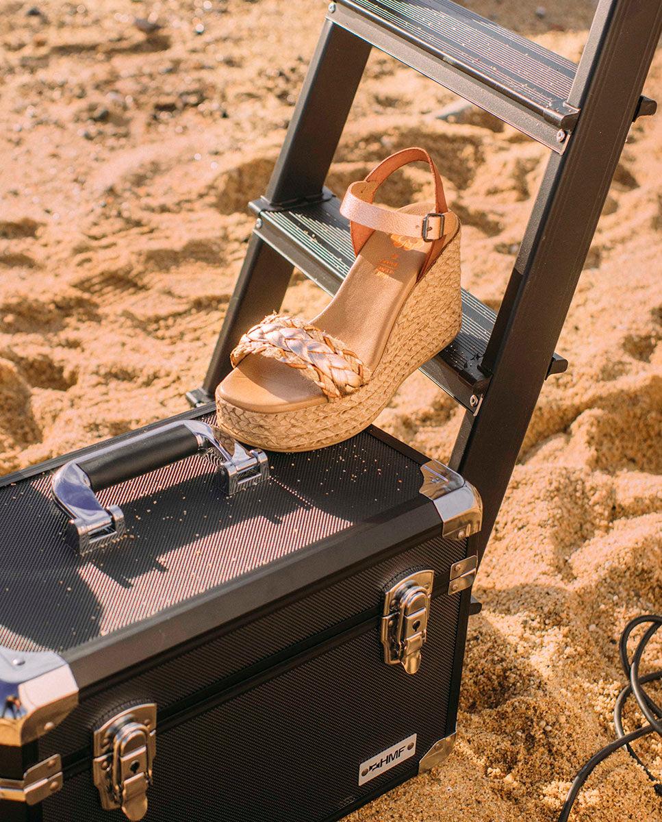 porronet SANDALIA PIEL CUÑA CUERO ROSE KALI