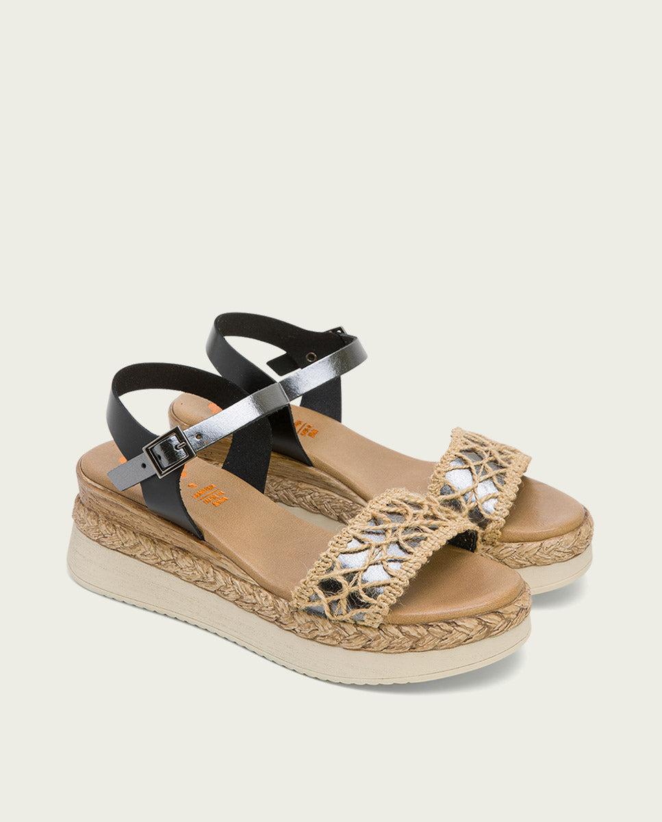 Porronet SANDALIA PIEL CUÑA NEGRO PLOMO FRISIA