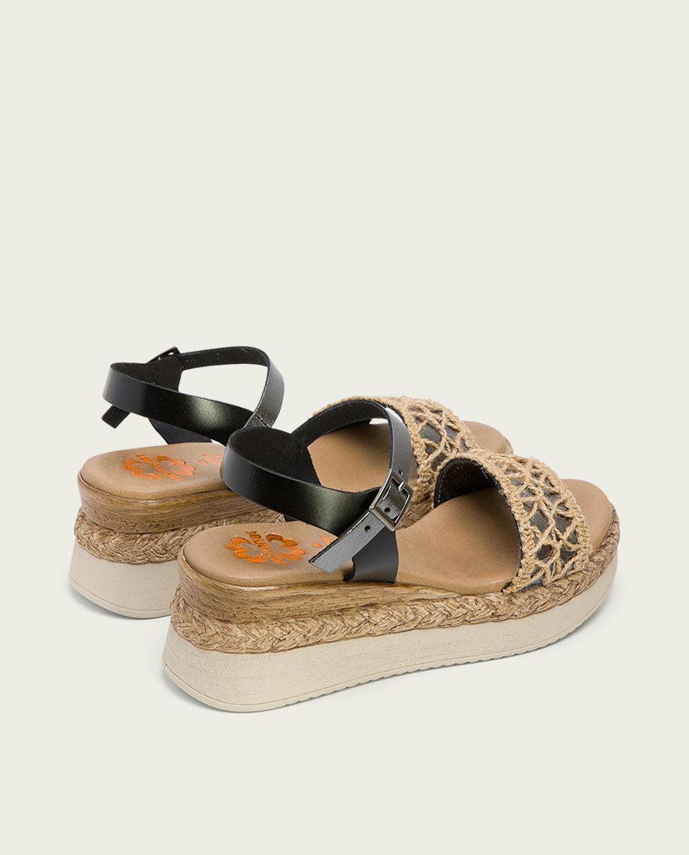 Porronet SANDALIA PIEL CUÑA NEGRO PLOMO FRISIA