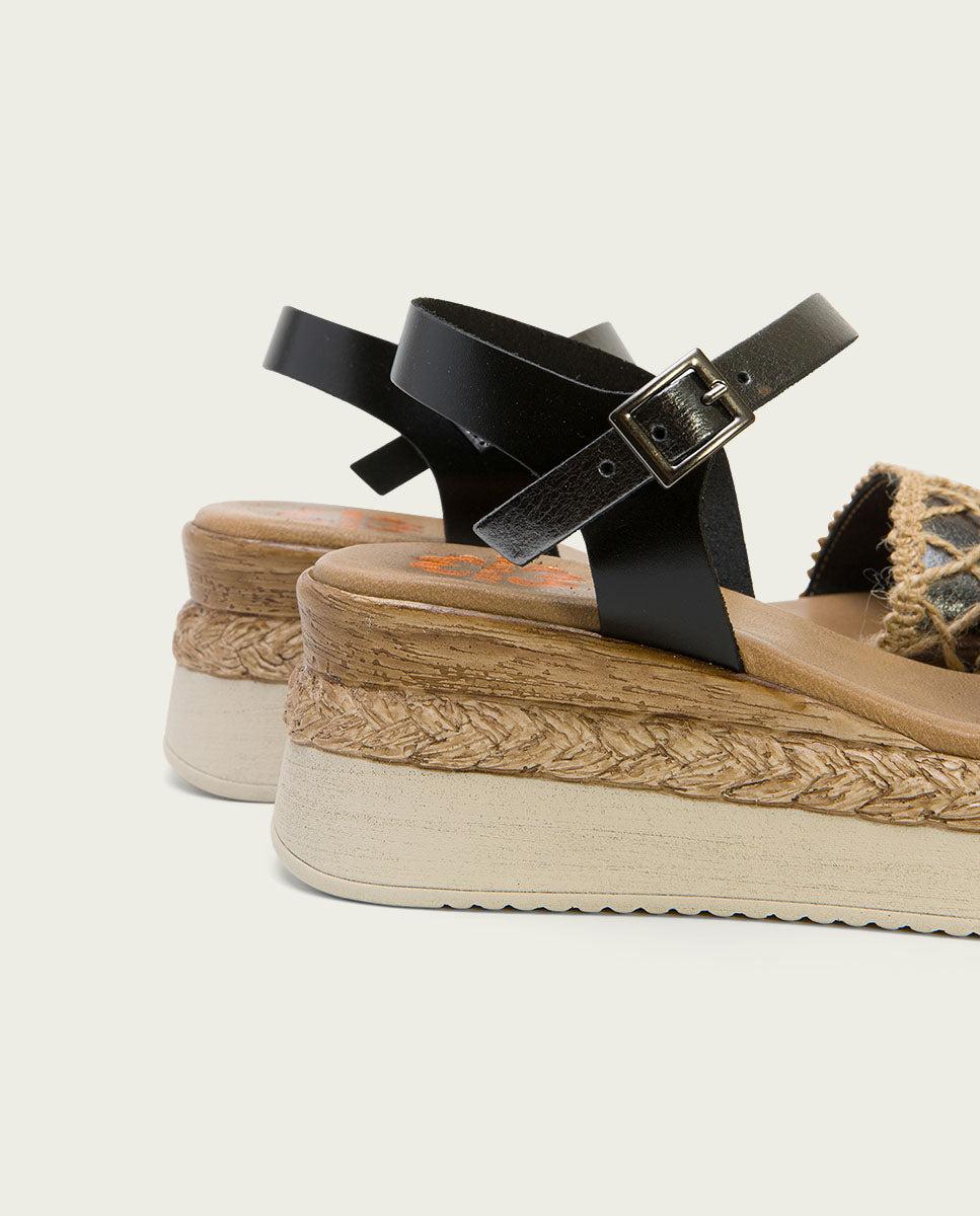 Porronet SANDALIA PIEL CUÑA NEGRO PLOMO FRISIA