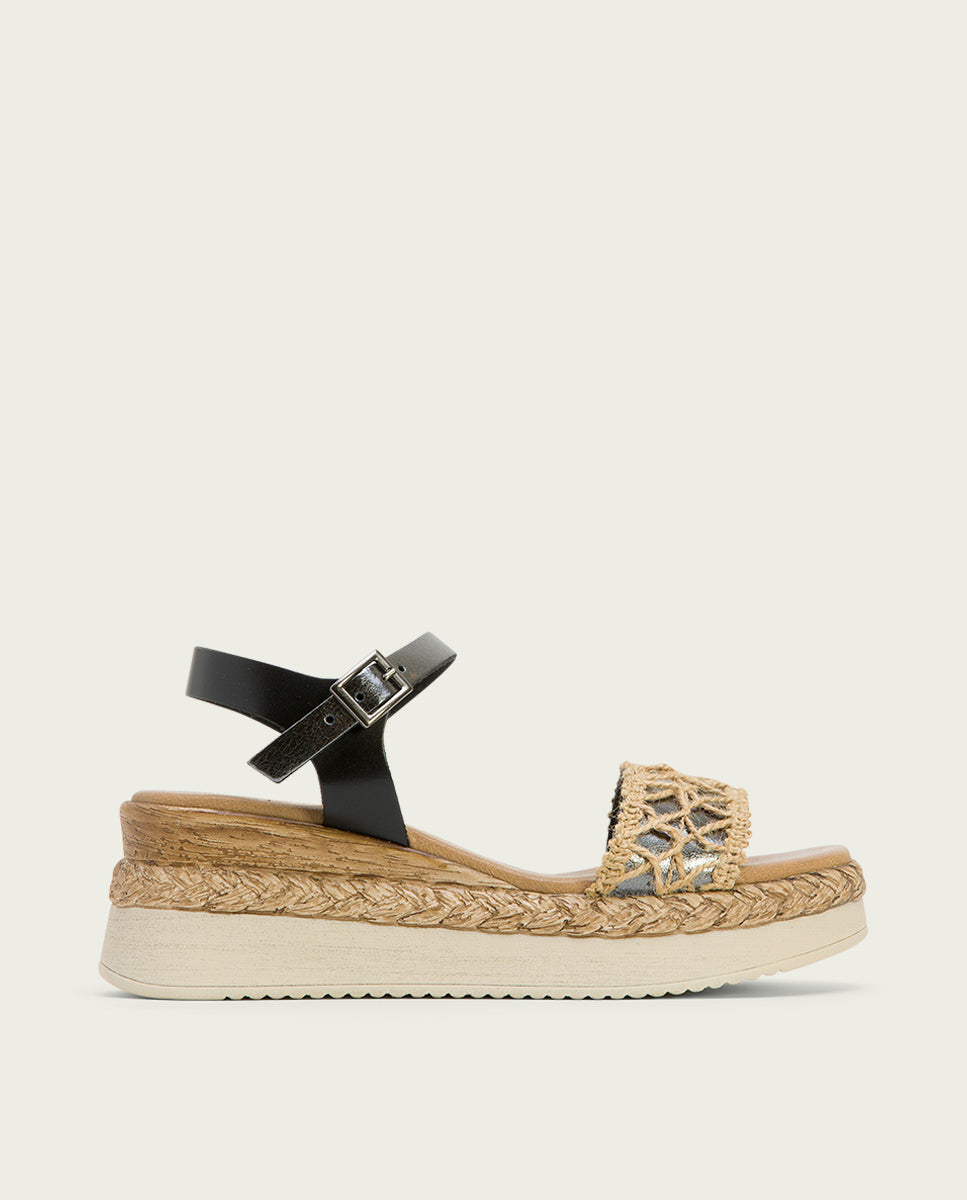 porronet SANDALIA PIEL CUÑA NEGRO PLOMO FRISIA