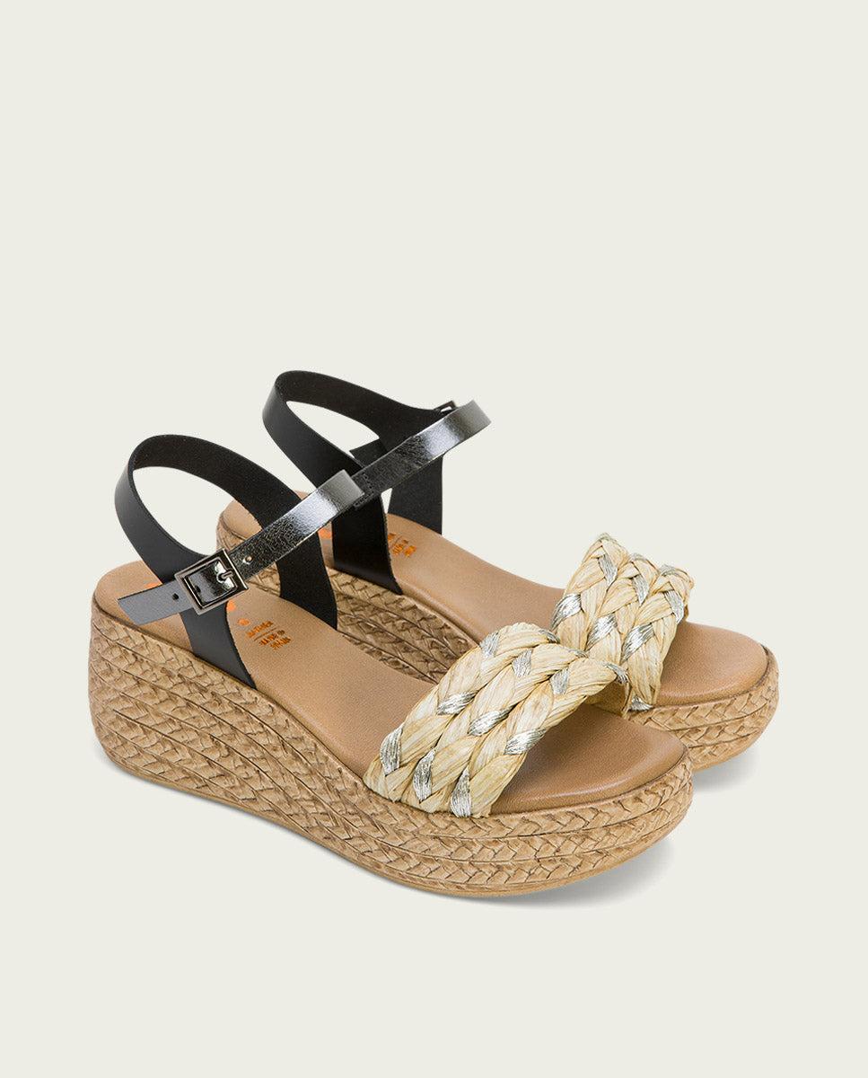 Porronet SANDALIA PIEL CUÑA NEGRO PLOMO GAIA