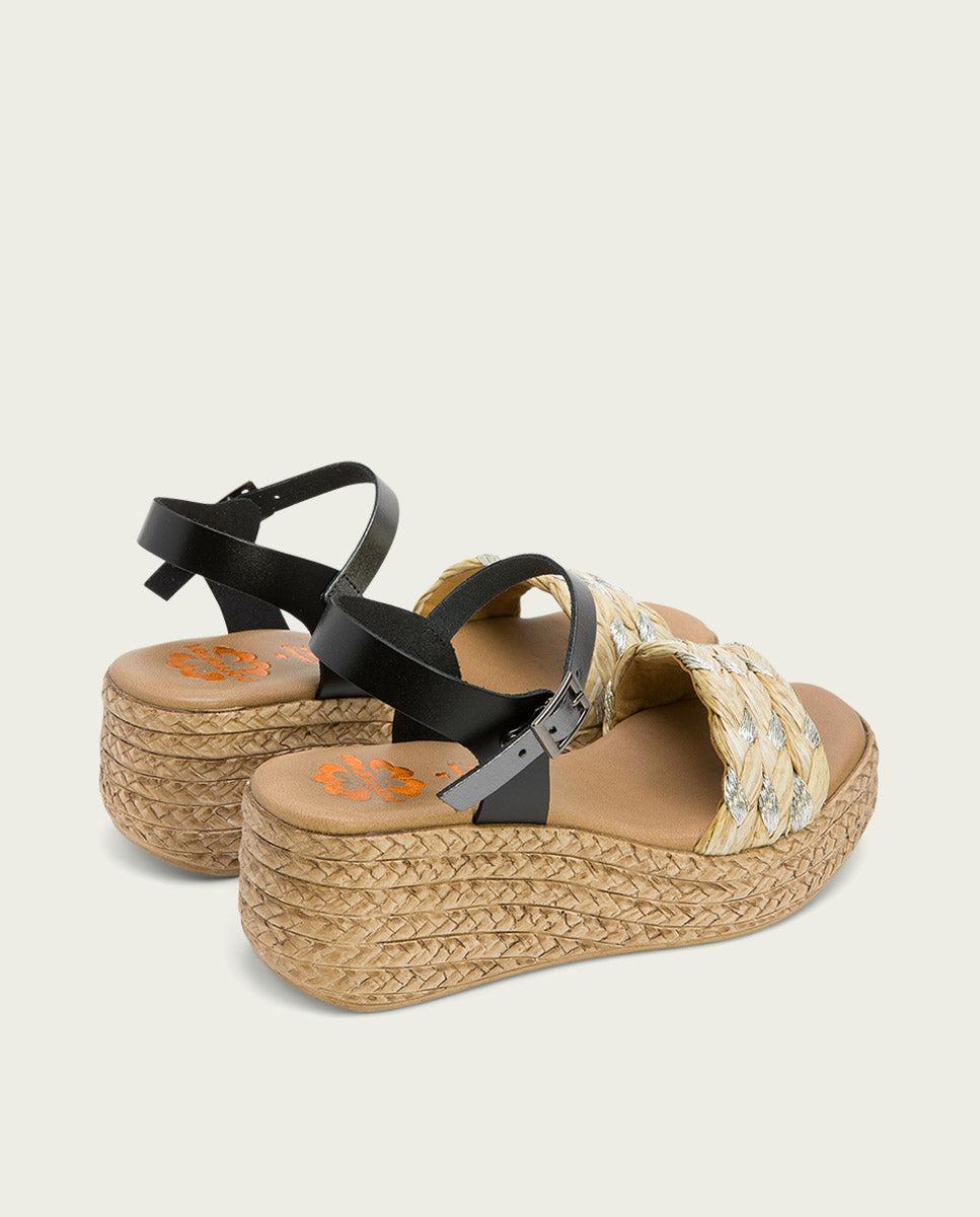 Porronet SANDALIA PIEL CUÑA NEGRO PLOMO GAIA