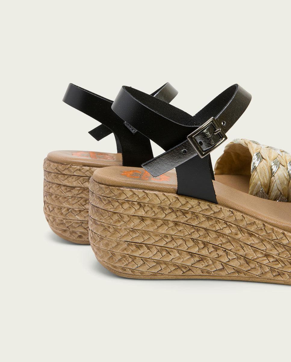 Porronet SANDALIA PIEL CUÑA NEGRO PLOMO GAIA