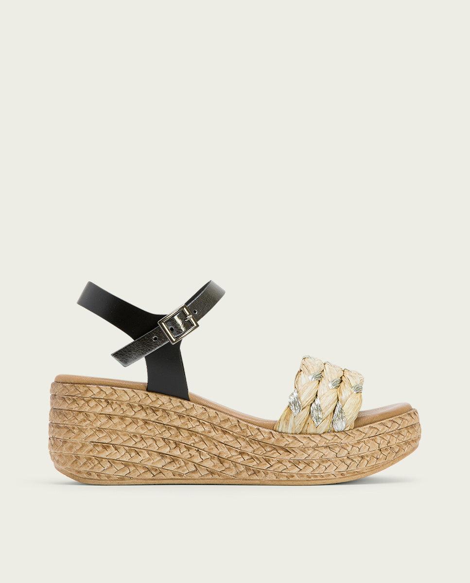 porronet SANDALIA PIEL CUÑA NEGRO PLOMO GAIA