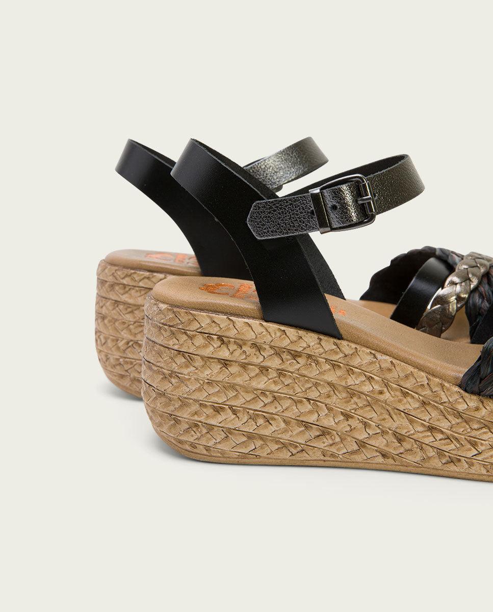 Porronet SANDALIA PIEL CUÑA NEGRO PLOMO GINA