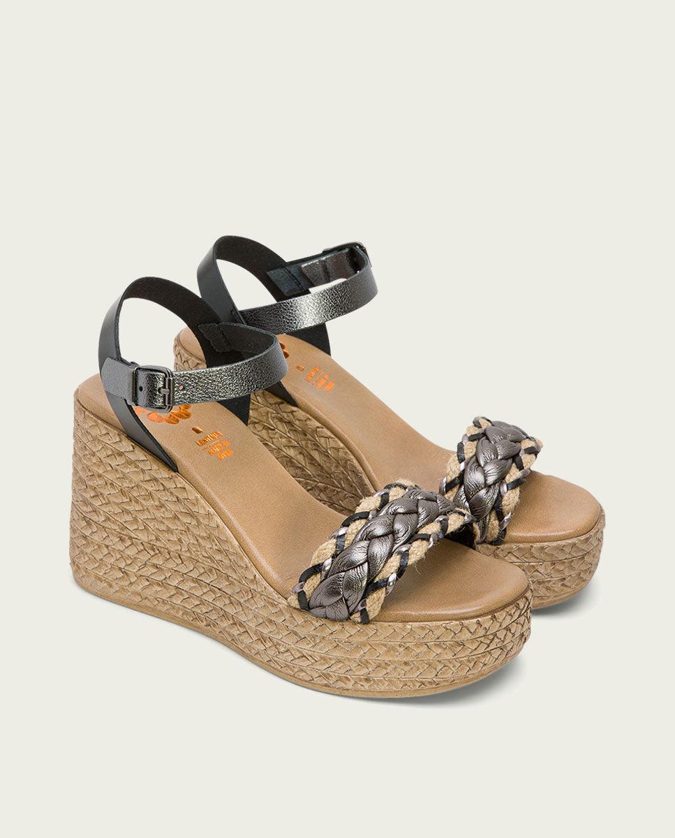 Porronet SANDALIA PIEL CUÑA NEGRO PLOMO KALI