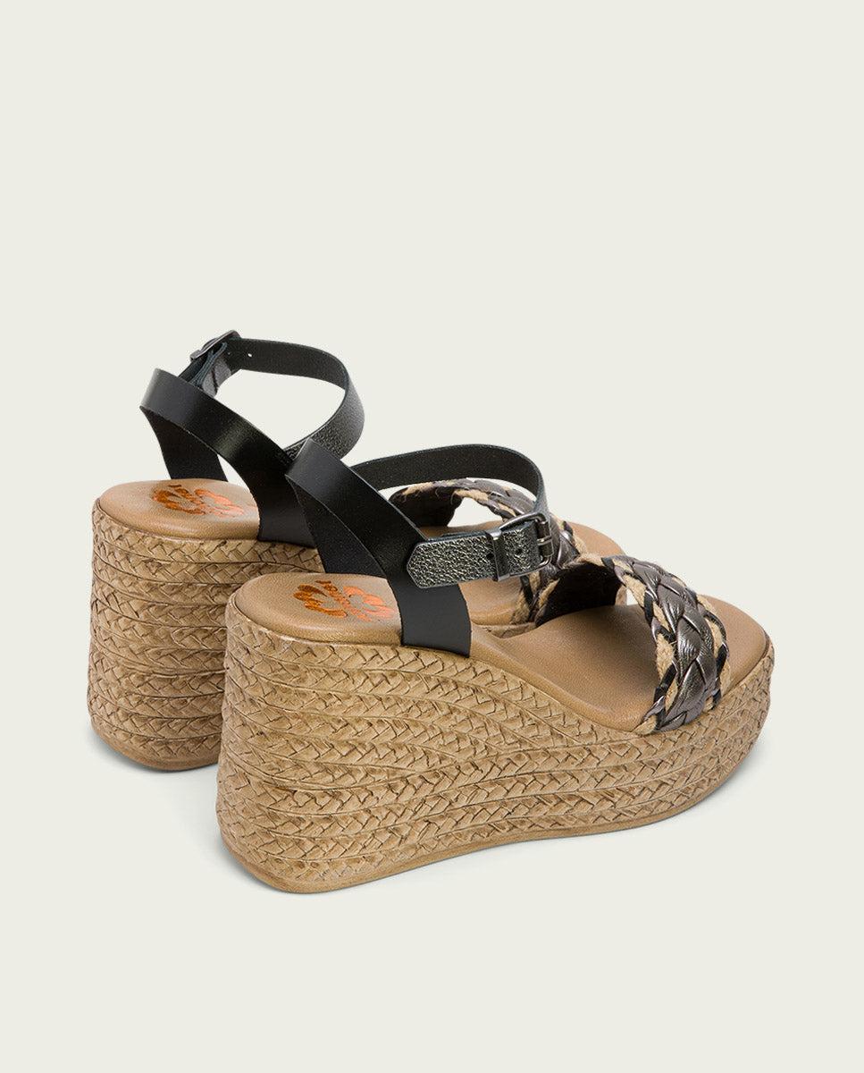 Porronet SANDALIA PIEL CUÑA NEGRO PLOMO KALI