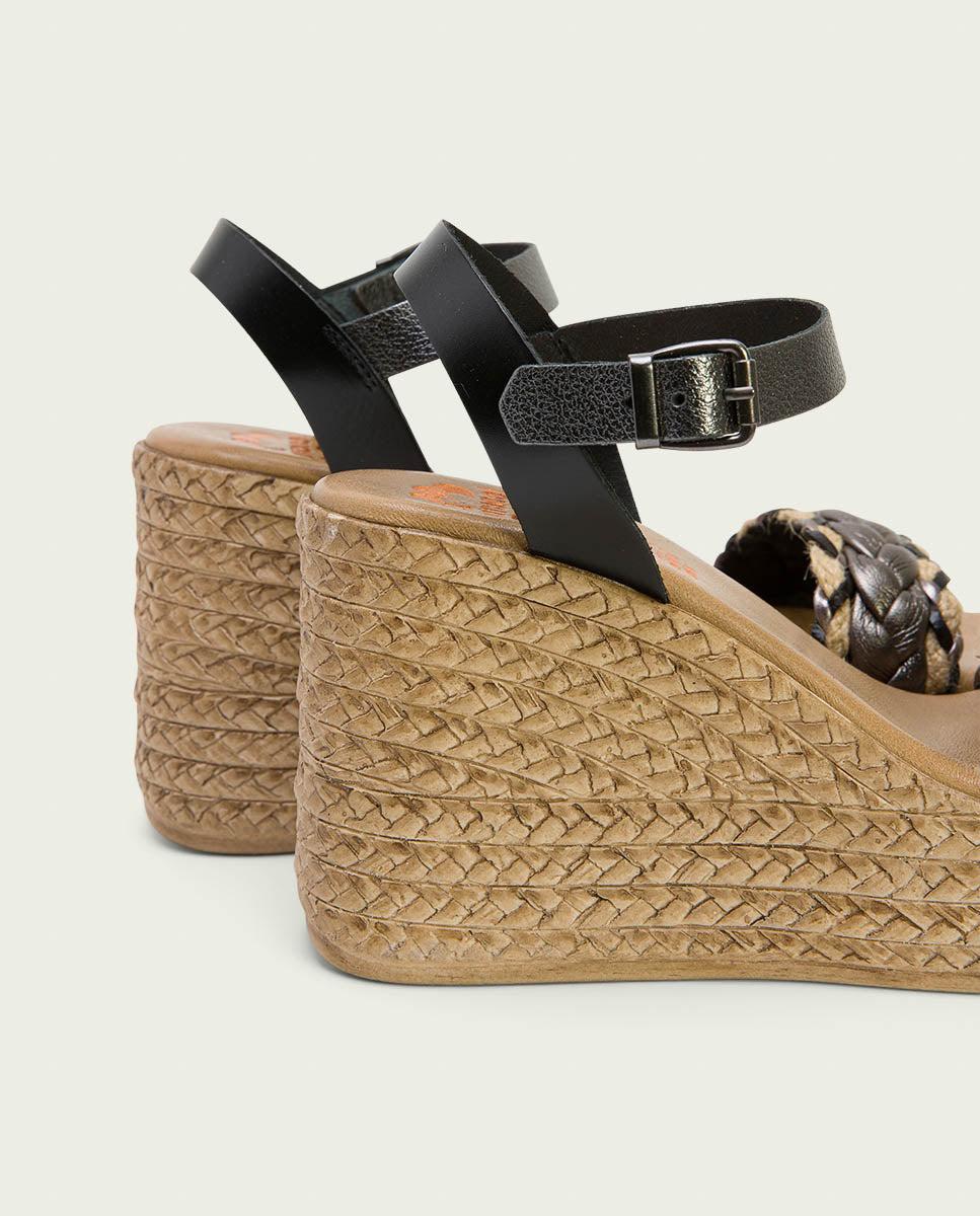 Porronet SANDALIA PIEL CUÑA NEGRO PLOMO KALI