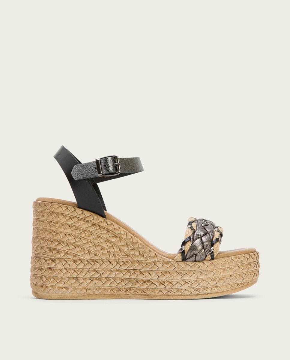 porronet SANDALIA PIEL CUÑA NEGRO PLOMO KALI