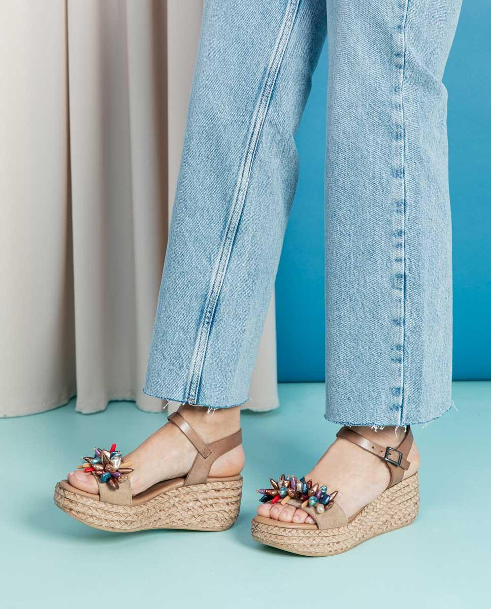 Porronet SANDALIA PIEL CUÑA PIEL TAUPE GEMMA