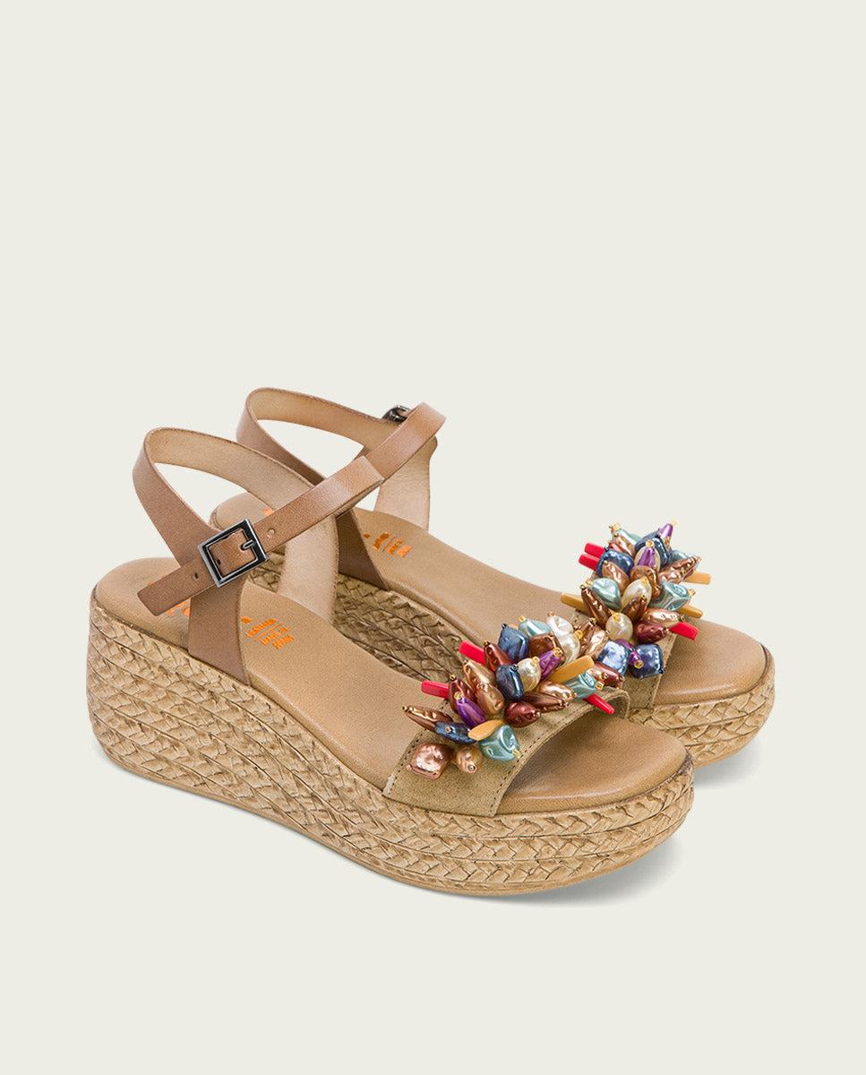 Porronet SANDALIA PIEL CUÑA PIEL TAUPE GEMMA