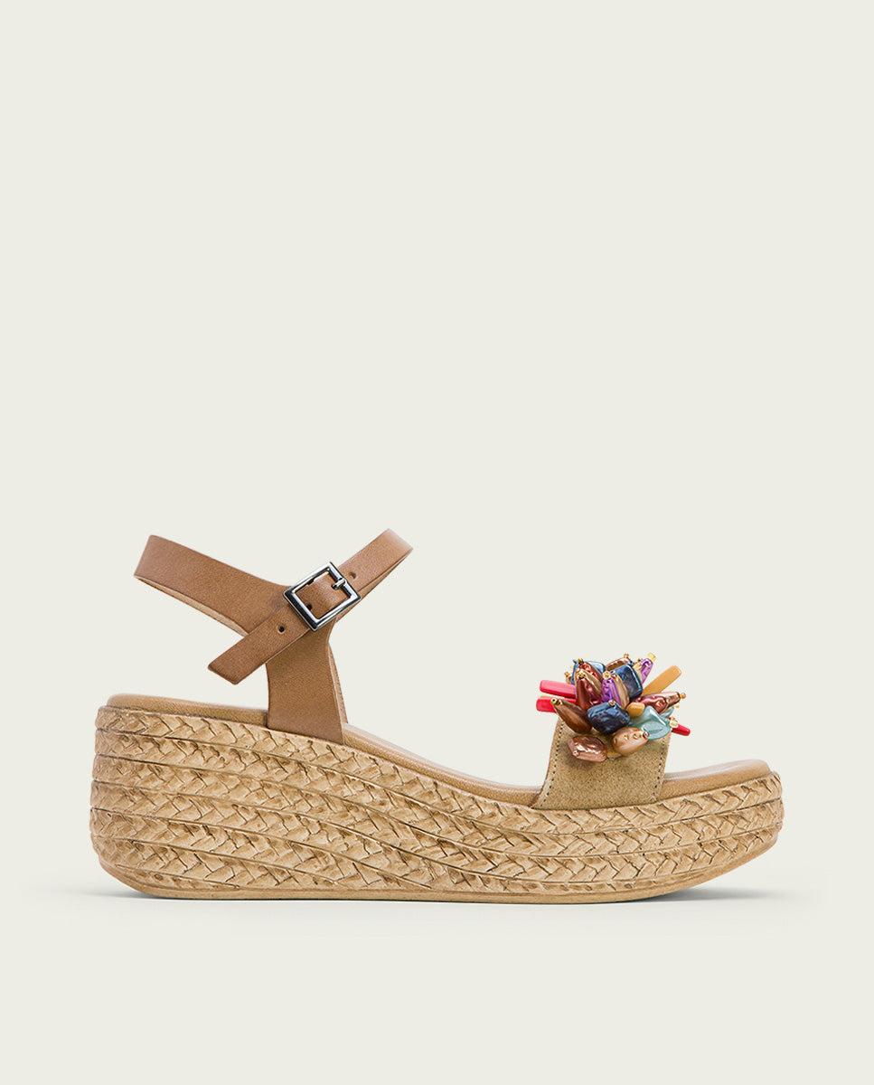 Porronet SANDALIA PIEL CUÑA PIEL TAUPE GEMMA