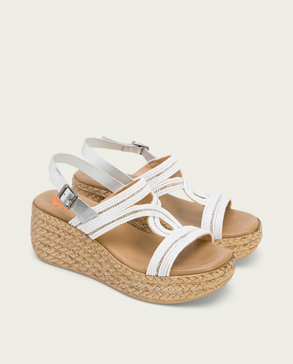 Porronet SANDALIA PIEL CUÑA PLATA BLANCO GALA