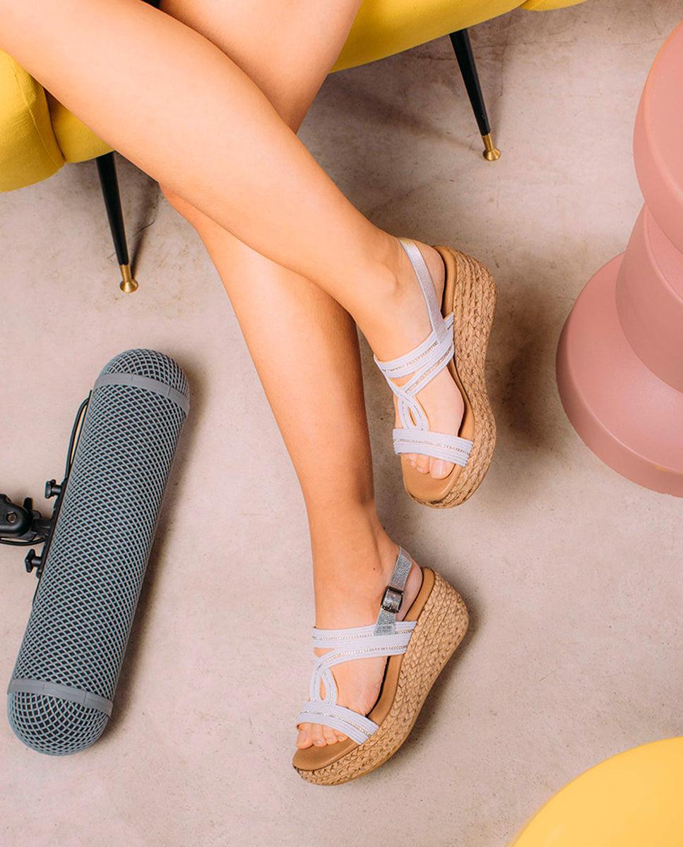 porronet SANDALIA PIEL CUÑA PLATA BLANCO GALA