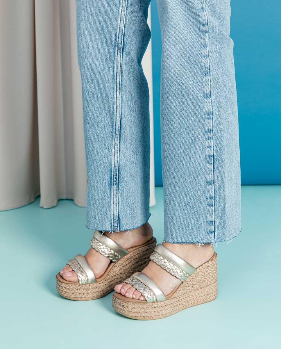 porronet SANDALIA PIEL CUÑA PLATINO KALA