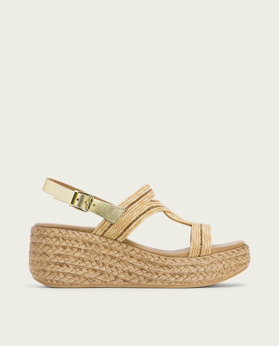 Porronet SANDALIA PIEL CUÑA PLATINO NATURAL GALA