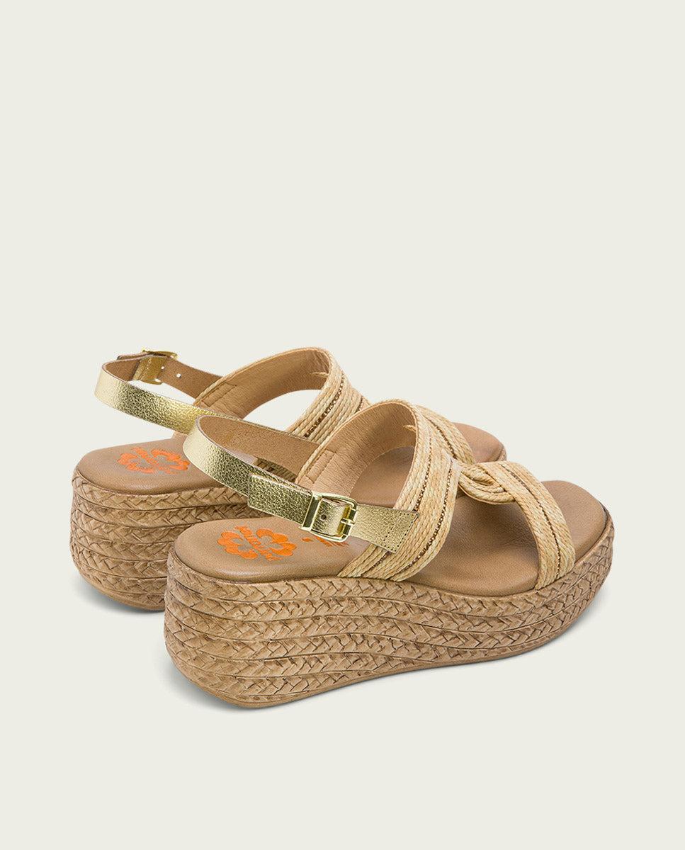 Porronet SANDALIA PIEL CUÑA PLATINO NATURAL GALA