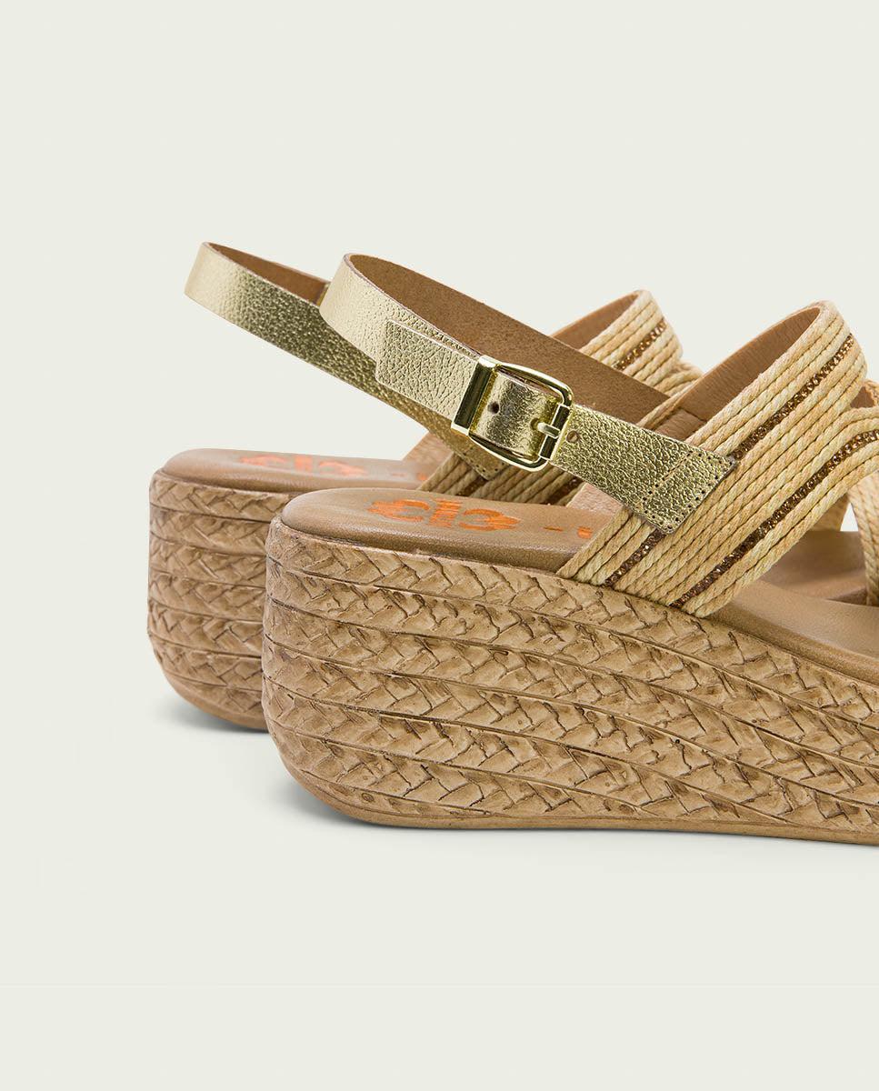 Porronet SANDALIA PIEL CUÑA PLATINO NATURAL GALA