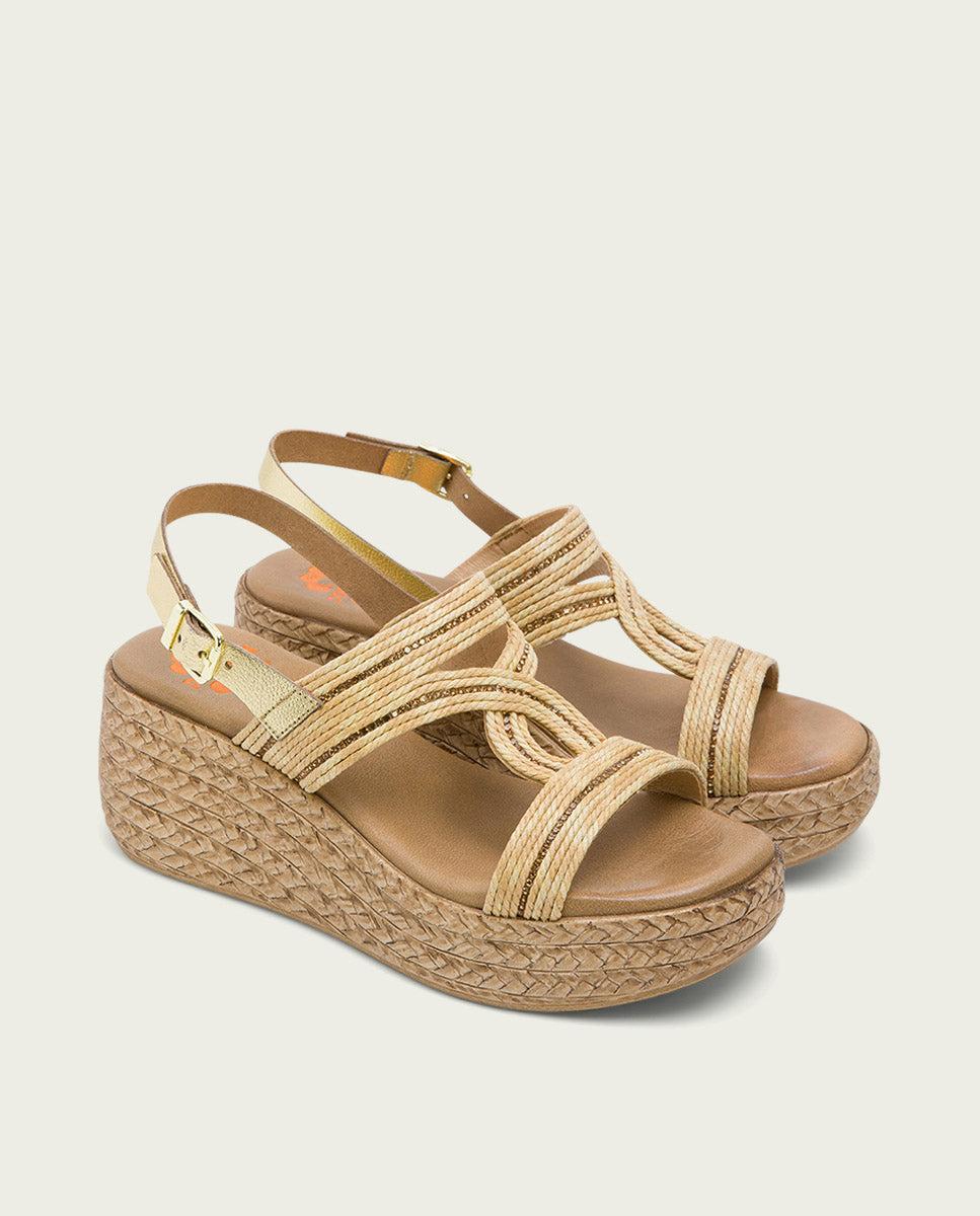 porronet SANDALIA PIEL CUÑA PLATINO NATURAL GALA