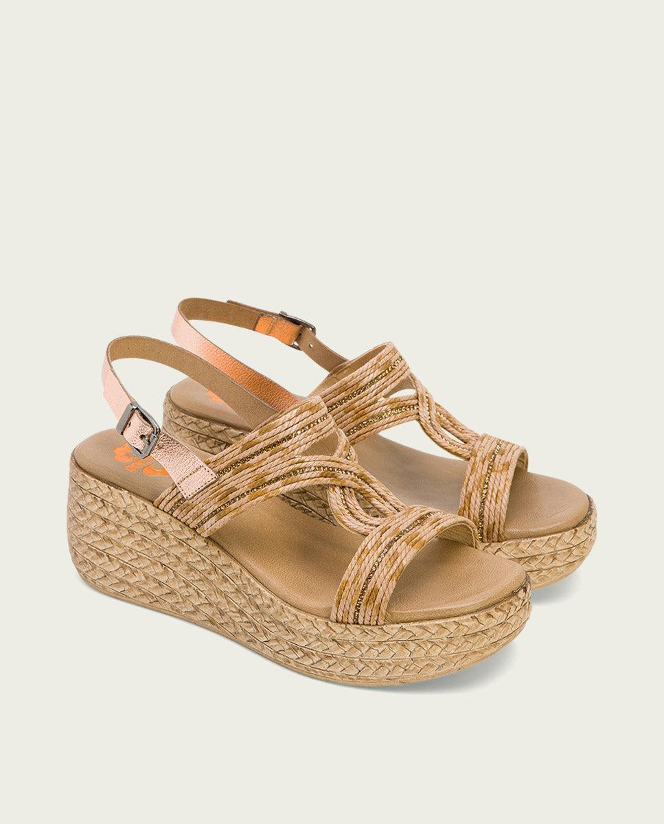 porronet SANDALIA PIEL CUÑA ROSE CUERO GALA