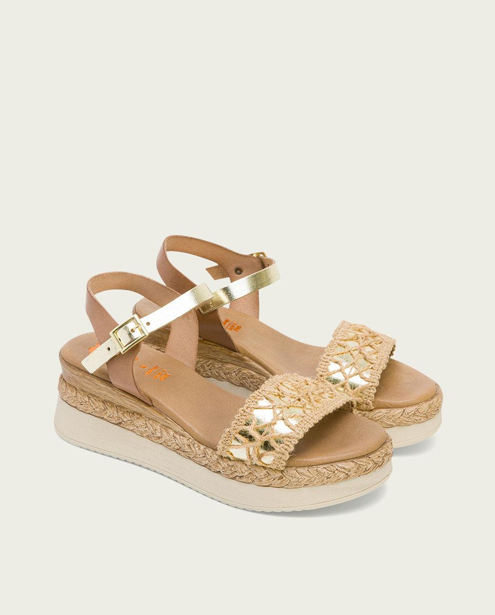 Porronet SANDALIA PIEL CUÑA TAUPE PLATINO FRISIA