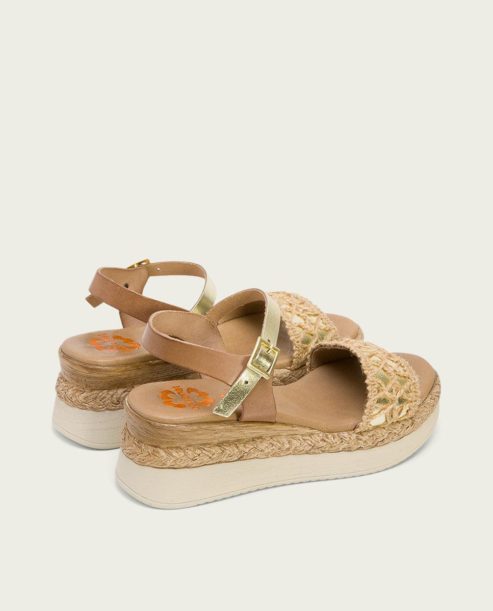 Porronet SANDALIA PIEL CUÑA TAUPE PLATINO FRISIA