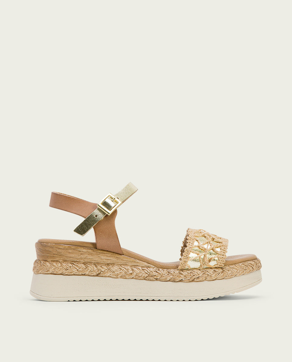 porronet SANDALIA PIEL CUÑA TAUPE PLATINO FRISIA