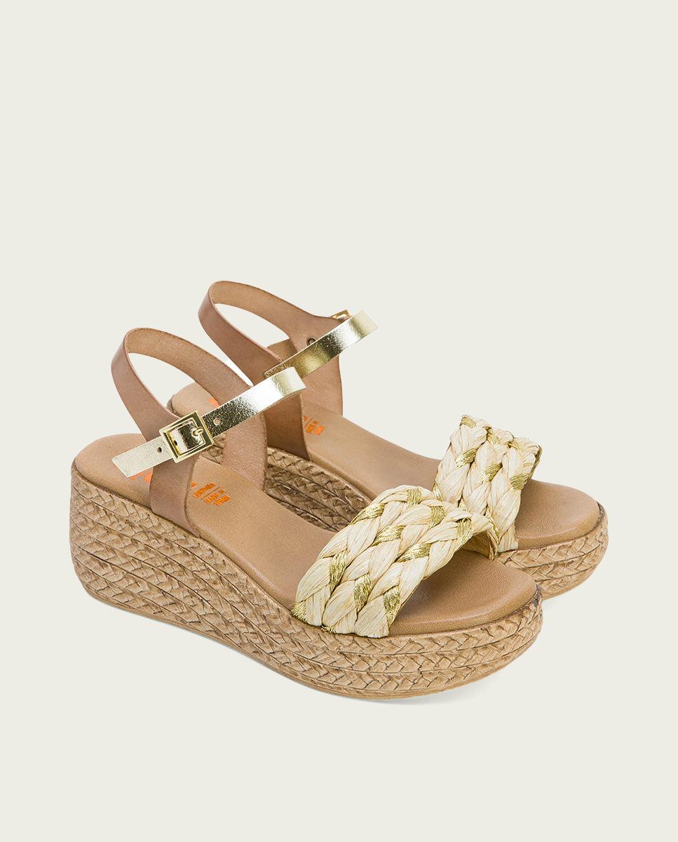 Porronet SANDALIA PIEL CUÑA TAUPE PLATINO GAIA